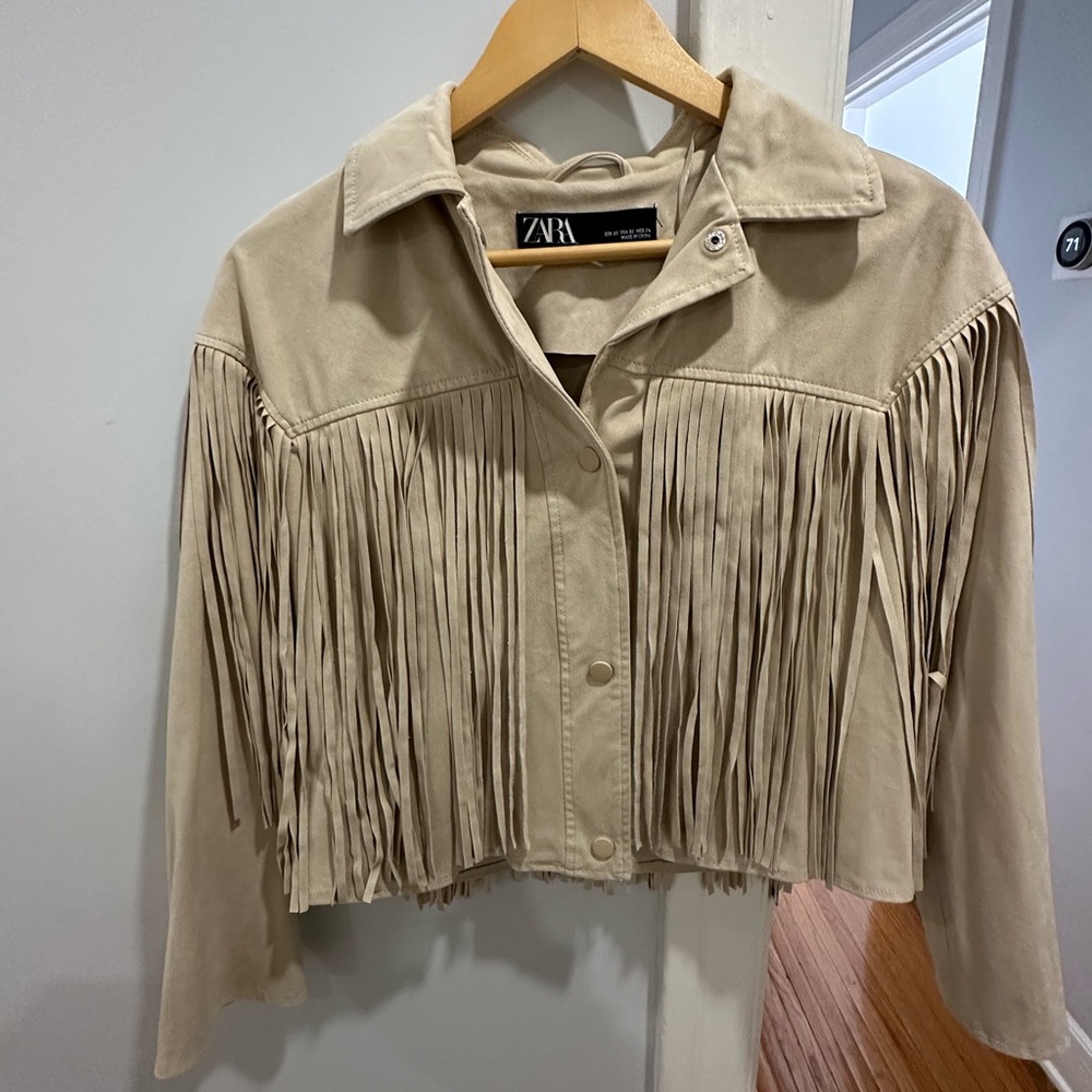 Zara faux suede fringe jacket